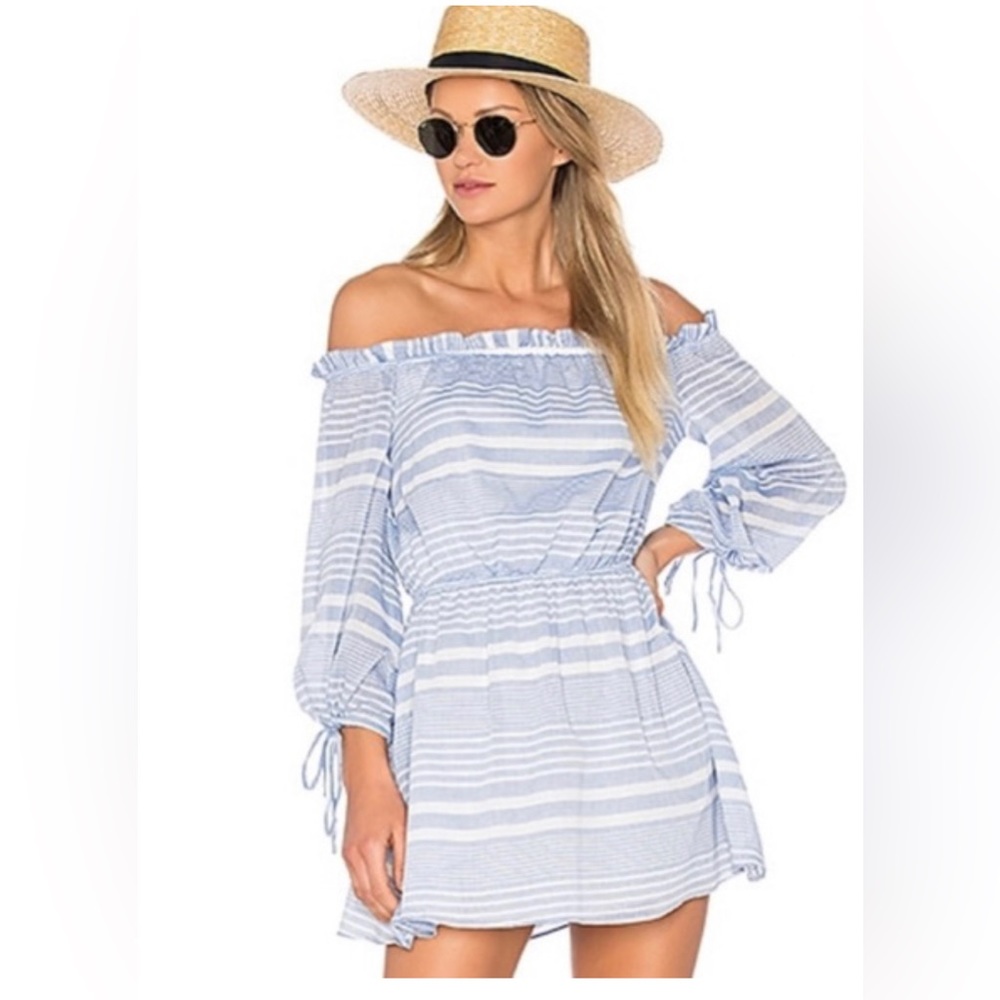 REVOLVE Lovers + Friends Get Lost Striped Mini Off Shoulder Dress - XS
